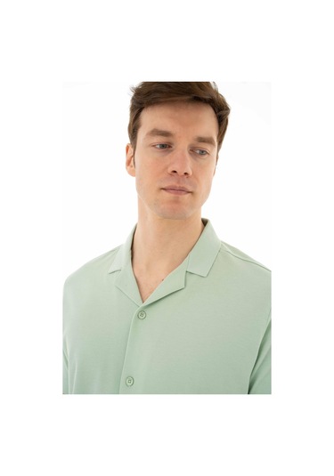 AR-MA Arma Erkek % 100 Pamuk Penye Pike Regular Fit Polo Yaka Gömlek Y25374351101 Yeşil-y2 Yeşil
