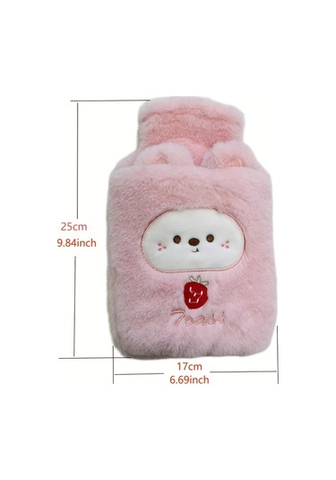 Elmpaly Pembe Çilek 33.81 Ons Pvc Astarlı Isıtmalı Şarjlı Süet Su Termosu Çıkarılabilir Ayıcık Antrasit