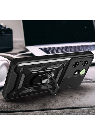 Tecno Spark 20c Kılıf Manyetik Standlı Kamera Korumalı Yüzüklü Zırh Tank Kılıf Koruyucu Kapak