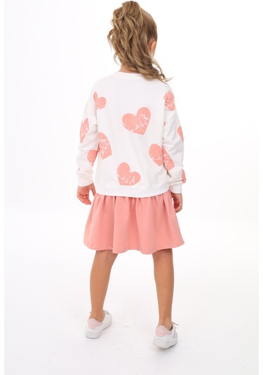 Toontoy Kız Çocuk Baskılı Elbise Koyu Pudra