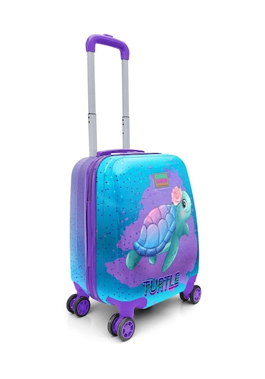 Coral High Kids Açık Pembe Mavi Kaplumbağa Desenli Çocuk Valizi 16724 Pembe - Mavi