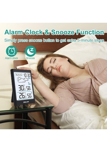 Lemestar Ev İç/disı Sıcaklık Nem Ölçer Kablosuz Hava Durumu İstasyonu Lcd Büyük Ekran Hava Tahmini Elektronik Alarm Saat