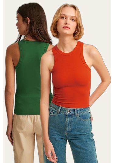 2'li Paket Fitilli Halter Yaka Örme Atlet NAR