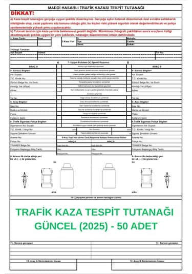 Trafik Kaza Tesit Tutanağı Güncel 2025 - 50 Adet