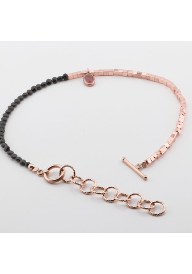 Pembe Kuvars Taşlı Oval Rose Gold Halhal Gümüş