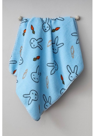 Bebitof Sevimli Tavşan Desenli Peluş Battaniye Bbtf.mv.95077 Mavi