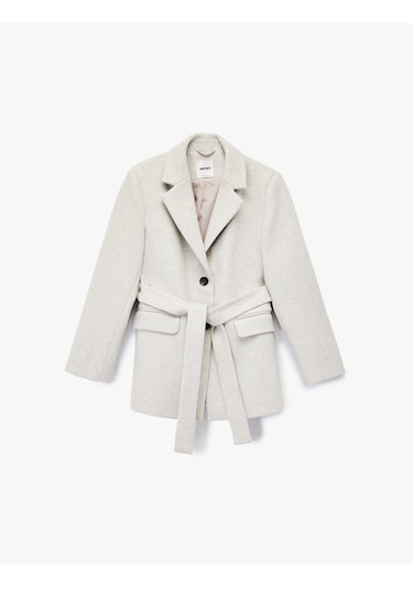 Koton Kuşak Detaylı Uzun Kollu Cepli Kaşe Kaban Vızon Melanj 6wak20193ew Vizon