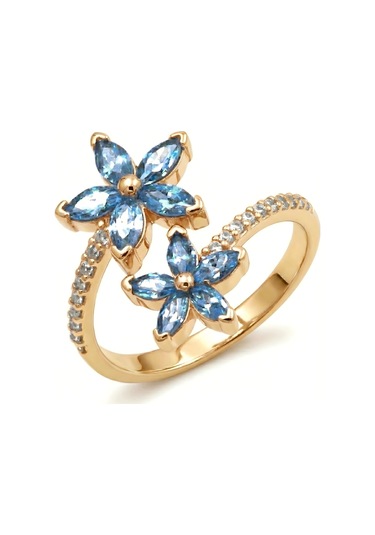 Mikro Taşlı Mavi Kardelen Çiçeği Gümüş Yüzük - Rose Rose