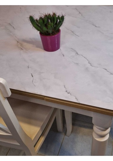 Kalın Pvc Masa Koruyucu 1.2 Mm Mika Örtü, 80 Cm En, Mermer Desen Gümüş