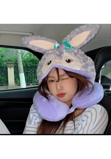 Honeybeeshop 1 Adet Disney Stitch Seyahat Yastığı Mor U Şekilli Boyun Desteği Yumuşak Hafif Kumaş Uçak Uykuları İçin Peluş Dokulu
