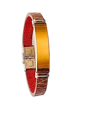 Kahverengi Deri Üzerine Sade Şık Erkek Çelik Bileklik