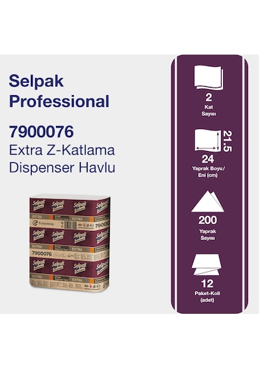 Selpak Professional Extra Z Katlama Dispenser Kağıt Havlu 12 x 200'lü