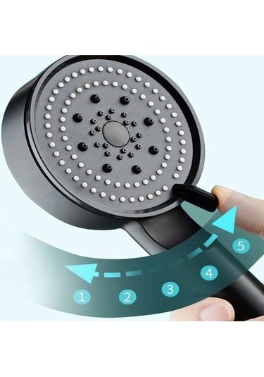 5 Fonksiyonlu Yüksek Basınçlı Ayarlanabilir Siyah Duş Başlığı Siyah