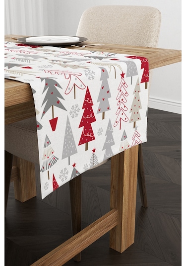 Kırmızı Gri Yılbaşı Temalı Dijital Baskılı Runner Cgh298-Rn