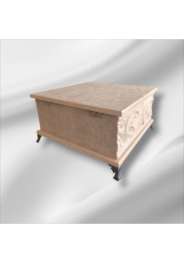 Ahşap- Ham Mdf- Desenli-takı-makyaj-aksesuar- Ayaklı Kare Kutu