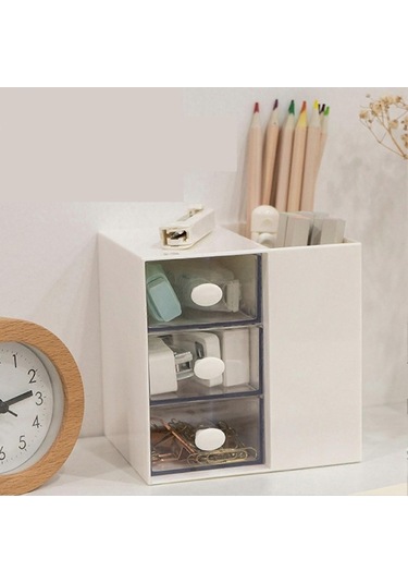 Fortunelane 3 Çekmeceli Şık Yenilikçi Çok Bölmeli Masaüstü Saklama Kutusu, Ev Okul Ofis İçin