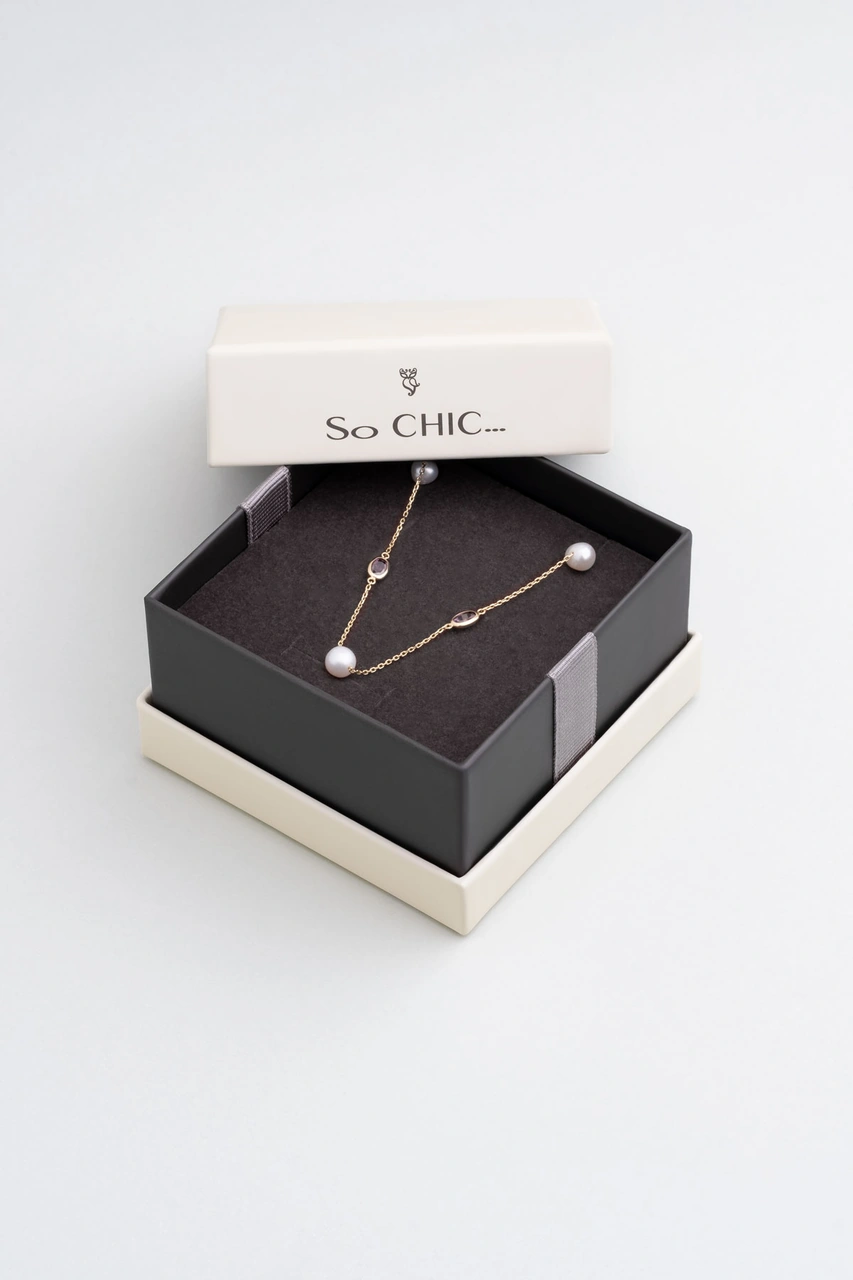 Doğal İnci Işıltısı 14 Ayar 45 Cm Sarı Altın Kolye Mor