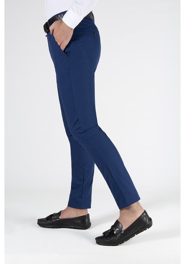 Erkek Slim Fit Petekli Italyan Kesim Keten Pantolon 21k-2200420-6 Sax Sax