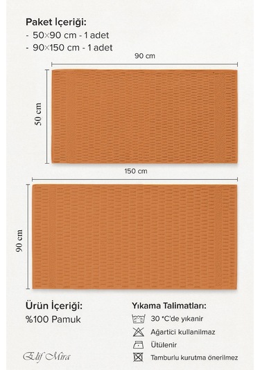 Banyo Havlu Seti %100 Pamuk 2 Parça 50 90 + 90 150 Cm Soft Comfort Turuncu