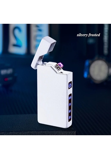 Techbloom Silvery Frosted Rüzgar Geçirmez Çift Ark Usb C Şarjlı Çakmak As Kartı Tasarımı Kamp Hediye Açık Gri