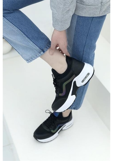Konfores 1657 Anatomik Air Tabanlı Bayan Sneakers Ayakk Siyah Beyaz Siyah - Beyaz