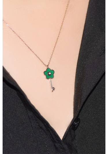 Papatya Anahtar Elmas  Kolye