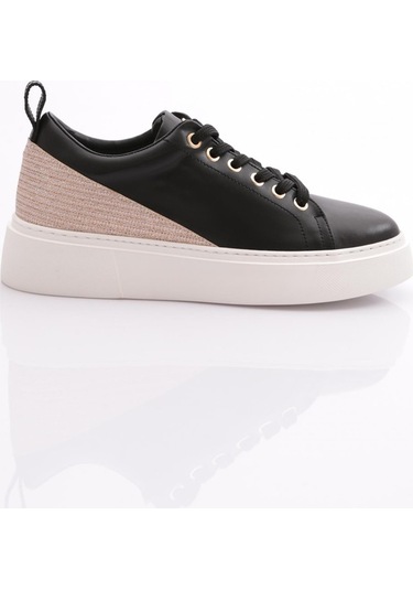 Dgn Es851 Kadin Kalin Taban Halhal Detayli Silver Taşli Sneakers Ayakkabi ES851-2007-R12593 Siyah - Beyaz