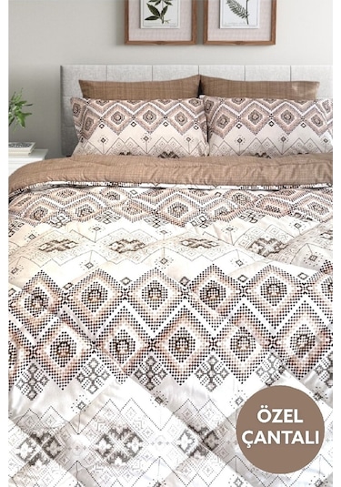 Lux Uyku Seti-tek Kişilik-lastikli Çarşaflı 2yastık Kılıflı-özel Çantada Bohemian Sütlü Kahve