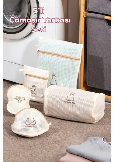 Porsima 3131 5 Parça Çamaşır Yıkama Filesi Fermuarlı Bölmeli Yıkama Filesi Renkli