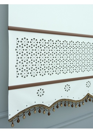 Lazer Stor Perde Kahve Çıta Ve Boncuk Detaylı - Kalın Mat Stor Ekru