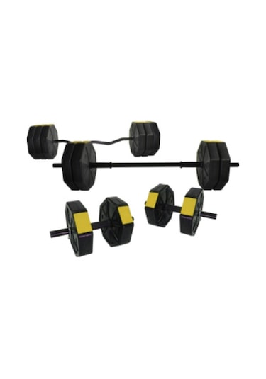 Tanspor 90 KG Halter Full Kısa + Uzun Düz + Z Bar Set-SARI