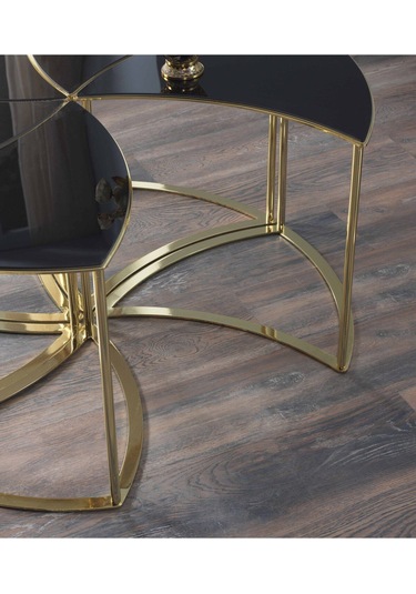 Premium Modern Yuvarlak Sehpa 6 Lı Takım 100 48cm Cam Altın Ayaklı