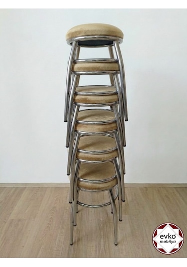 Evko Mobilya Tabure, Bar Taburesi, 2'li Tabure, Metal Ayaklı Tabure - Kahverengi