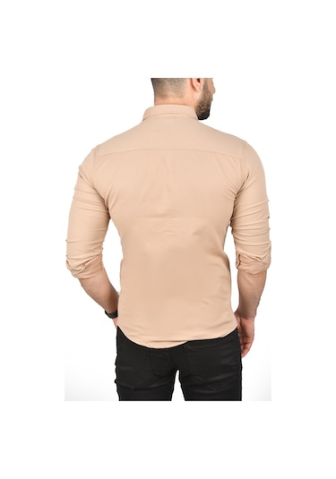 Deepsea Erkek Kahve Slim Fit Dar Kesim Pamuklu Spor Gömlek Çıtçıtlı Likralı Gabardin Gömlek 2300421 Kahve