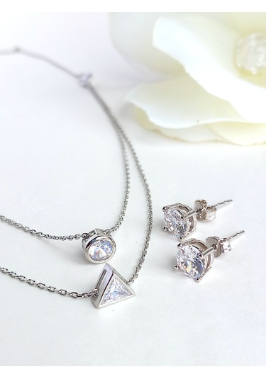 18 Ayar Altın Kaplama Tek Taş Modern Tasarım Gümüş Kadın Kolye Kü