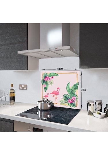 Decorıta Cam Ocak Arkası Koruyucu | Tropik Flamingo