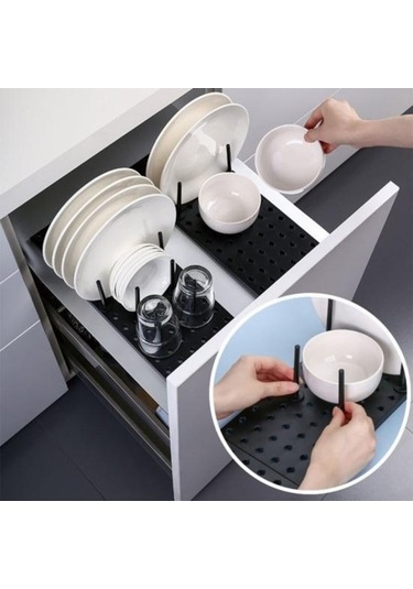 Pazly 1 Takım Kase Depolama Büyük Kapasiteli Ayarlanabilir Siyah Teleskopik Bulaşık Plaka Kurutma Rafı Siyah