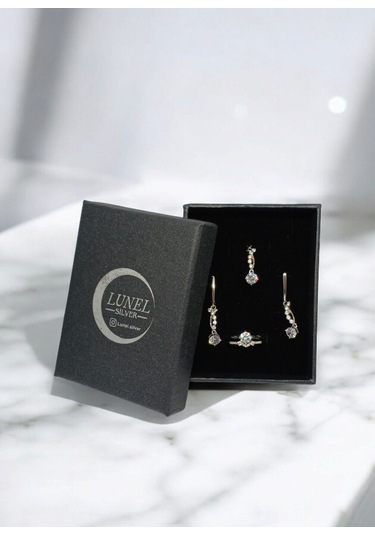 Kombin Yüzüklü Tektaş Gümüş Takı Seti 925 Ayar, Şık Ve Zarif Kadın Aksesuarı Gümüş