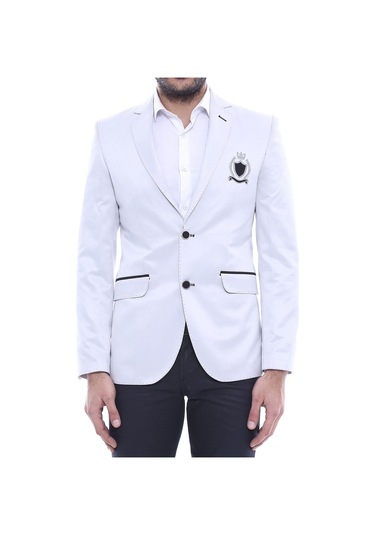 Çift Düğmeli Mono Yaka Armalı Krem Ceket -wessi Krem