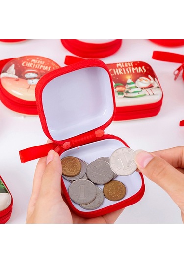 Noel Kare Fermuarlı Çanta Karikatür Öğrenci Para Anahtar Saklama Çantası Kulaklık Kılıfı Para Kesesi