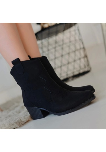 Akver Siyah Nubuk Topuklu Bot Çok Renkli