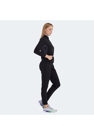 Slazenger RECTOR Kadın Fermuarlı Dik Yaka Cepli Siyah Eşofman Takımı