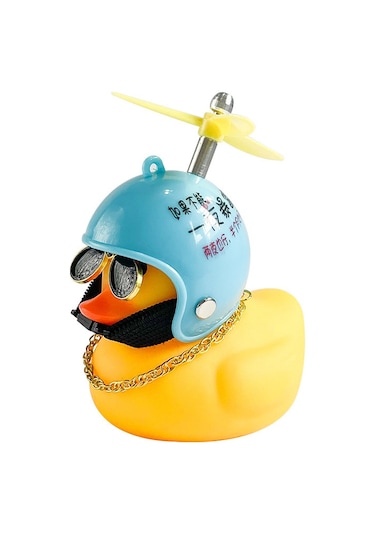 Xindoker Sarı Ördek Motosiklet Kask Araç Dekorasyonu: Led Işıklı, Çapraz Bağlama + Yapıştırıcı,  Kolye Gözlük Ve Köpekbalığı Aksesuarı