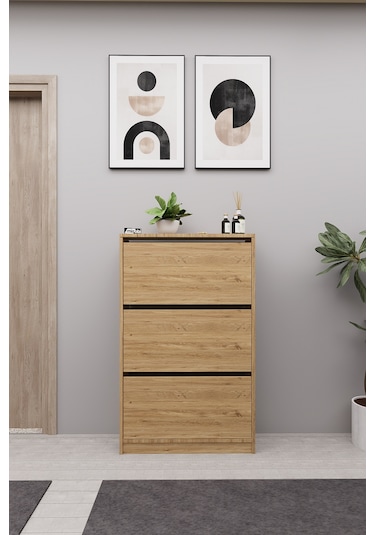 Mirobi Kembe 3 Bölmeli Açılır Modern Dekoratif Ayakkabılık Çam Çam
