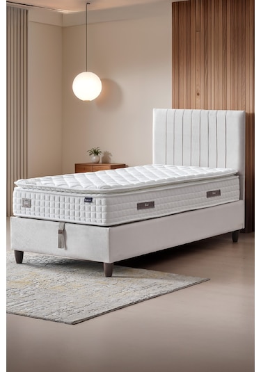 Zambak Tek Kişilik Sandıklı Baza Antibakteriyel Ortopedik Paket Yaylı Pedli Yatak 3 Lü Set 100 x 200