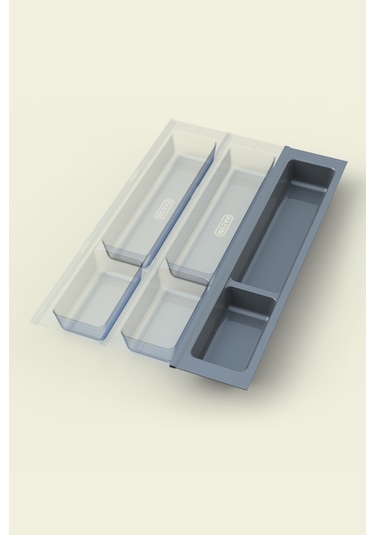 Mutfak Çekmece İçi Modüler İki Bölmeli Kaşıklık 11cmx48cm Boydan 4cm Kesilebilir Antrasit