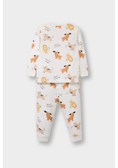 Defacto Erkek Bebek Pijama Takımı Hayvan Desenli Uzun Kollu Penye Üst Uzun Alt E9473a525aubg286 Bej