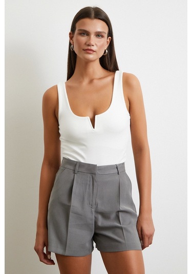 Piliseli Cepli Şort Gri Gri