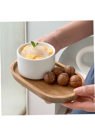 Shineyee Ahşap Mutfak Dekoratif Tepsi Tutucu, Oval Şekil, Yuvarlak Ayaklı, Dekor İçin Yükseltici Stand 11.8x19.8x4.3 Cm