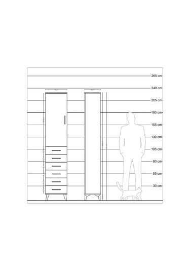 Arges Dolap 3 Raflı 6 Çekmeceli Tek Kapaklı 44x30x221 Çam-aytaşı Çam